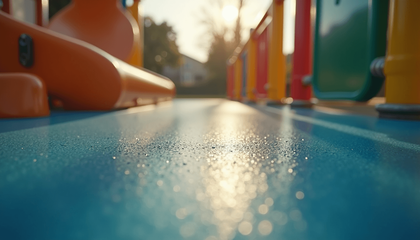 Eye-level view of playground slide with safety surface