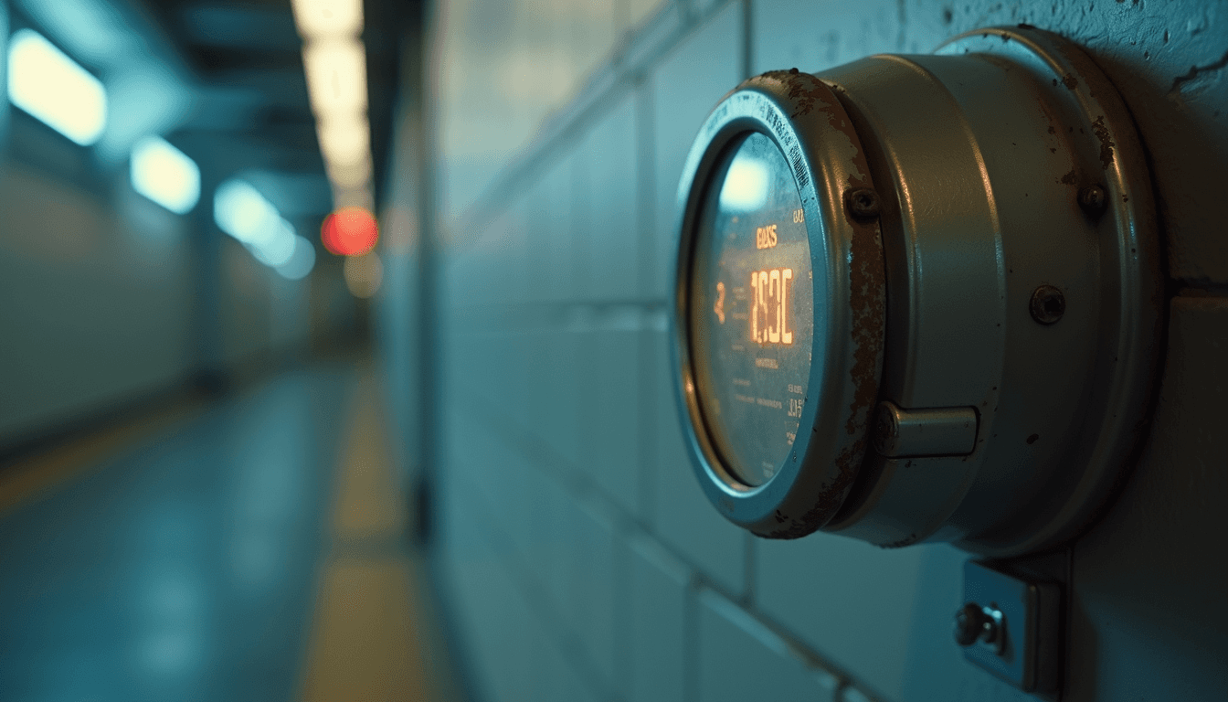 Close-up view of industrial gas detector mounted on a wall