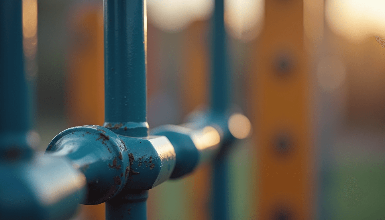 Close-up view of playground equipment bolts and connectors
