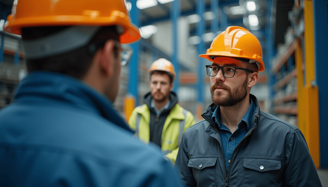 Eye-level view of certified inspector examining lifting equipment